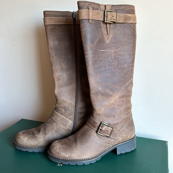 Clarks Leather Knee High Boots Brown With Box - Picture 2 of 8